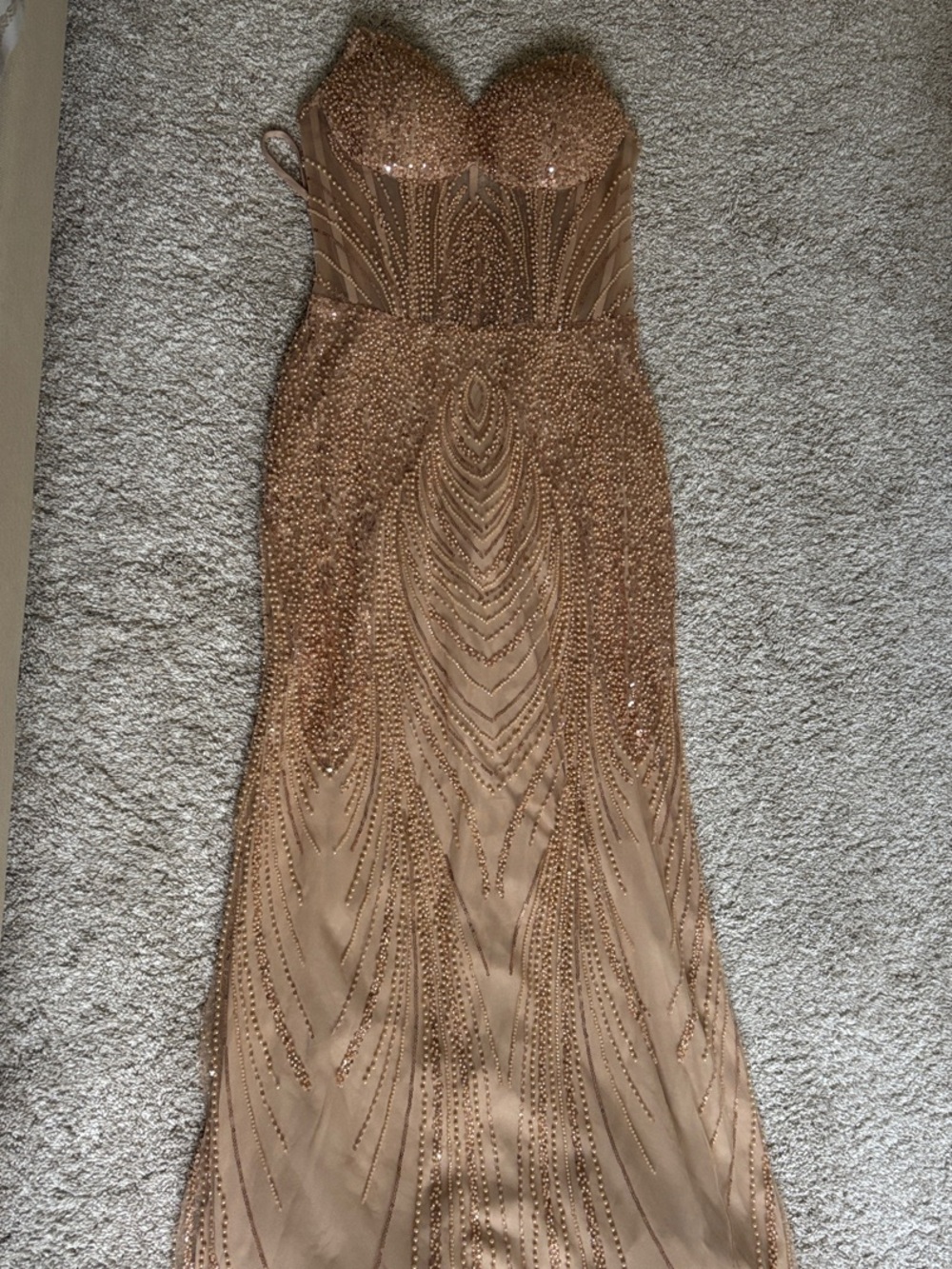 Azazie Strapless Beaded Gown in Champagne Gold - Picture 1 of 3